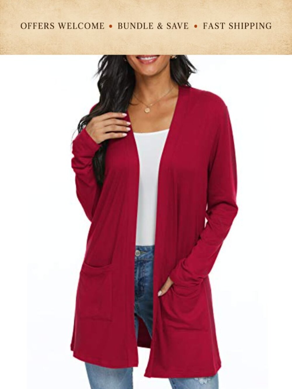 Women's Lightweight Open Front Cardigan Long Sleeve Pockets Casual